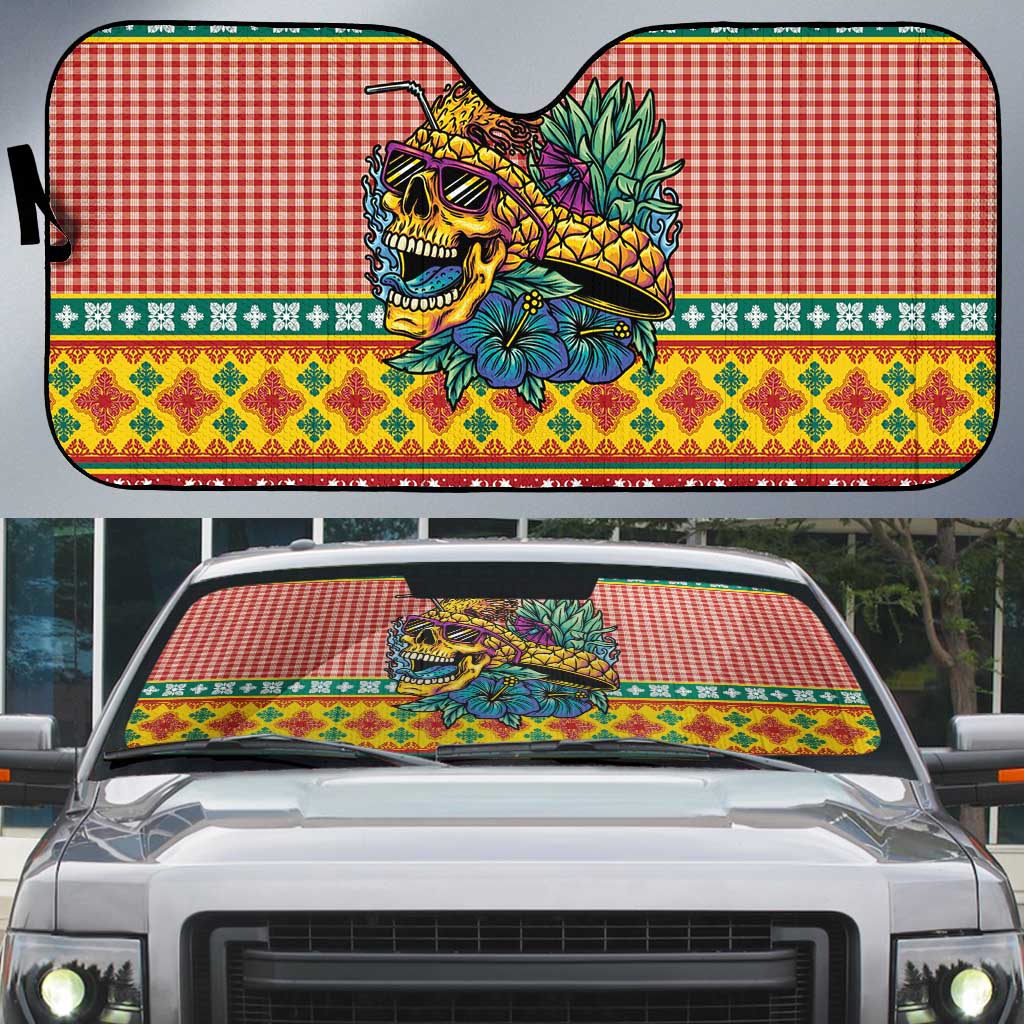 Hawaiian Pineapples Skull Auto Sun Shade Mele Kalikimaka Palaka Quilt Pattern - Polynesian Pride