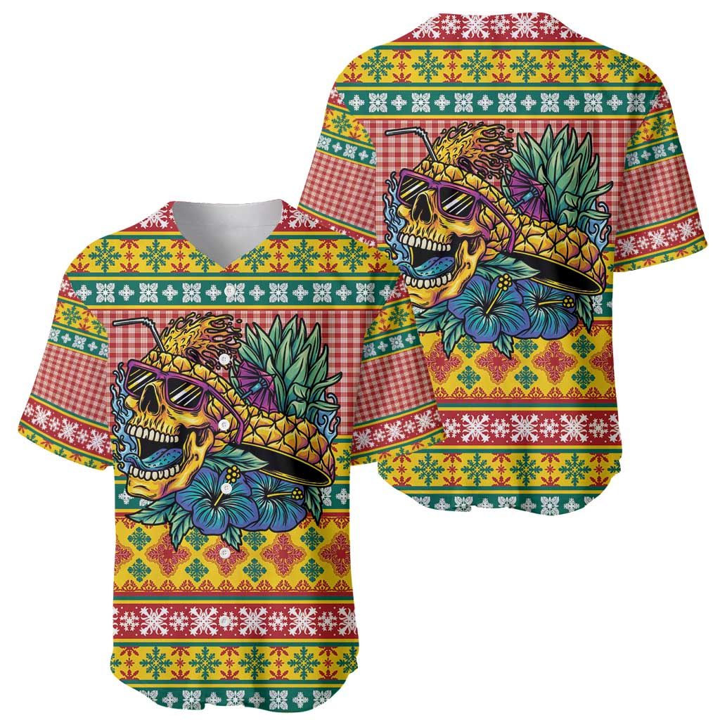 Hawaiian Pineapples Skull Baseball Jersey Mele Kalikimaka Palaka Quilt Pattern - Polynesian Pride