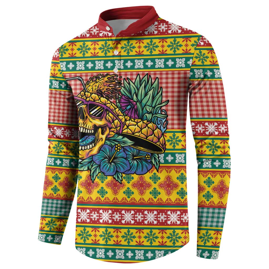 Hawaiian Pineapples Skull Button Sweatshirt Mele Kalikimaka Palaka Quilt Pattern - Polynesian Pride