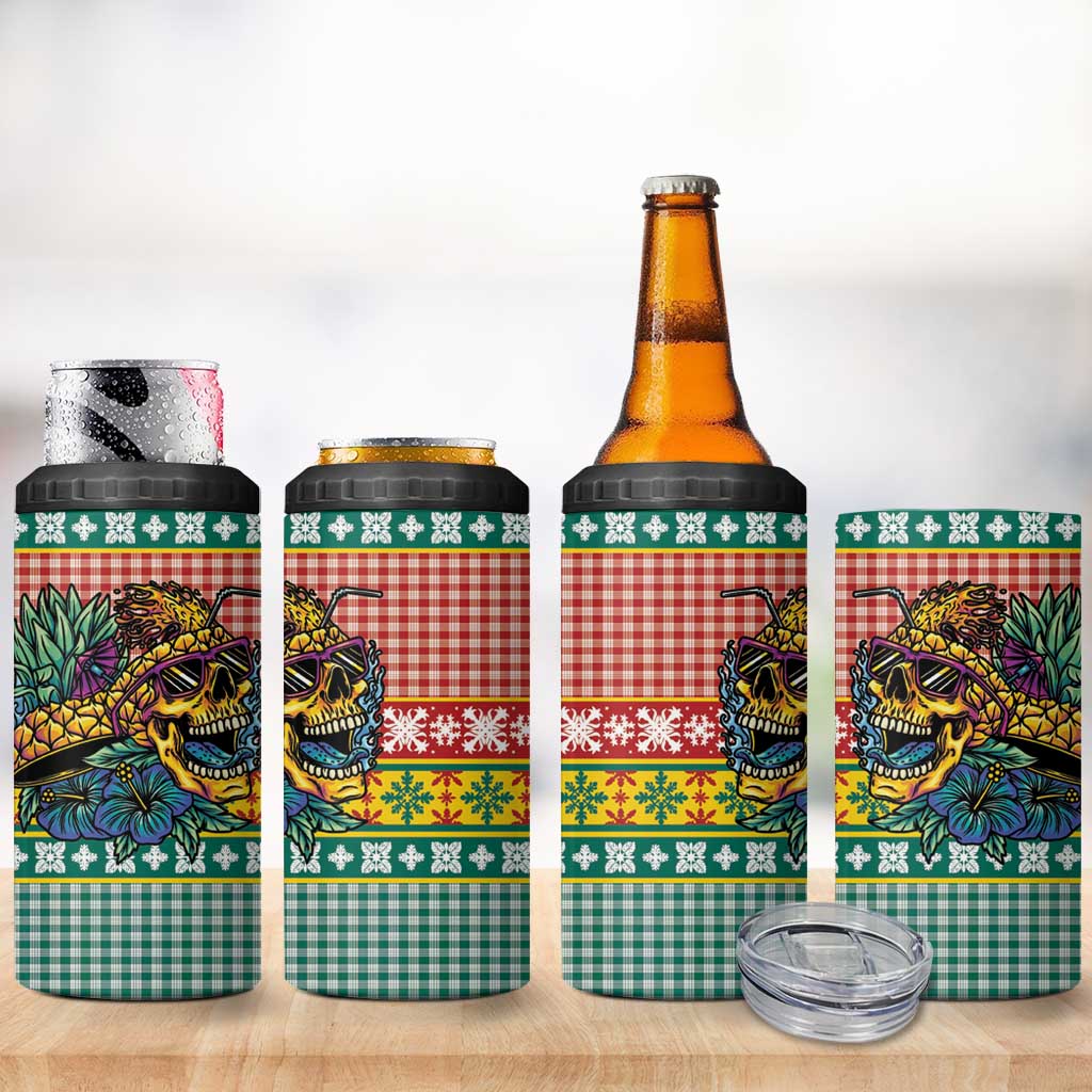 Hawaiian Pineapples Skull 4 in 1 Can Cooler Tumbler Mele Kalikimaka Palaka Quilt Pattern - Polynesian Pride