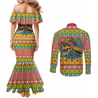 Hawaiian Pineapples Skull Couples Matching Mermaid Dress and Long Sleeve Button Shirt Mele Kalikimaka Palaka Quilt Pattern - Polynesian Pride