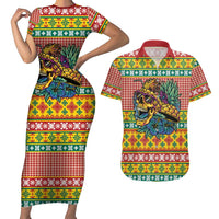Hawaiian Pineapples Skull Couples Matching Short Sleeve Bodycon Dress and Hawaiian Shirt Mele Kalikimaka Palaka Quilt Pattern LT9 Yellow - Polynesian Pride