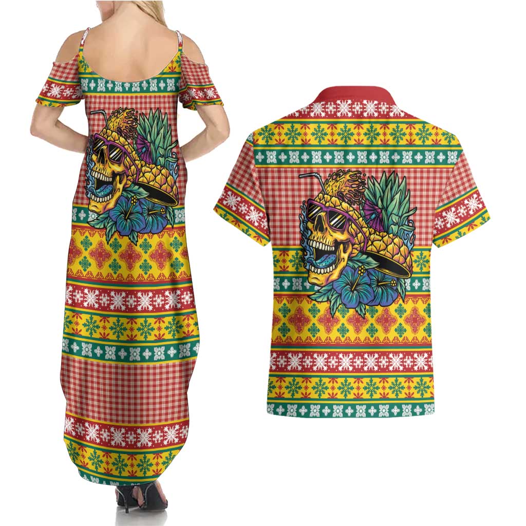 Hawaiian Pineapples Skull Couples Matching Summer Maxi Dress and Hawaiian Shirt Mele Kalikimaka Palaka Quilt Pattern LT9 - Polynesian Pride