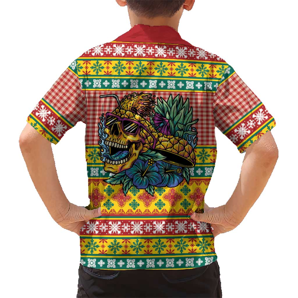 Hawaiian Pineapples Skull Family Matching Mermaid Dress and Hawaiian Shirt Mele Kalikimaka Palaka Quilt Pattern - Polynesian Pride