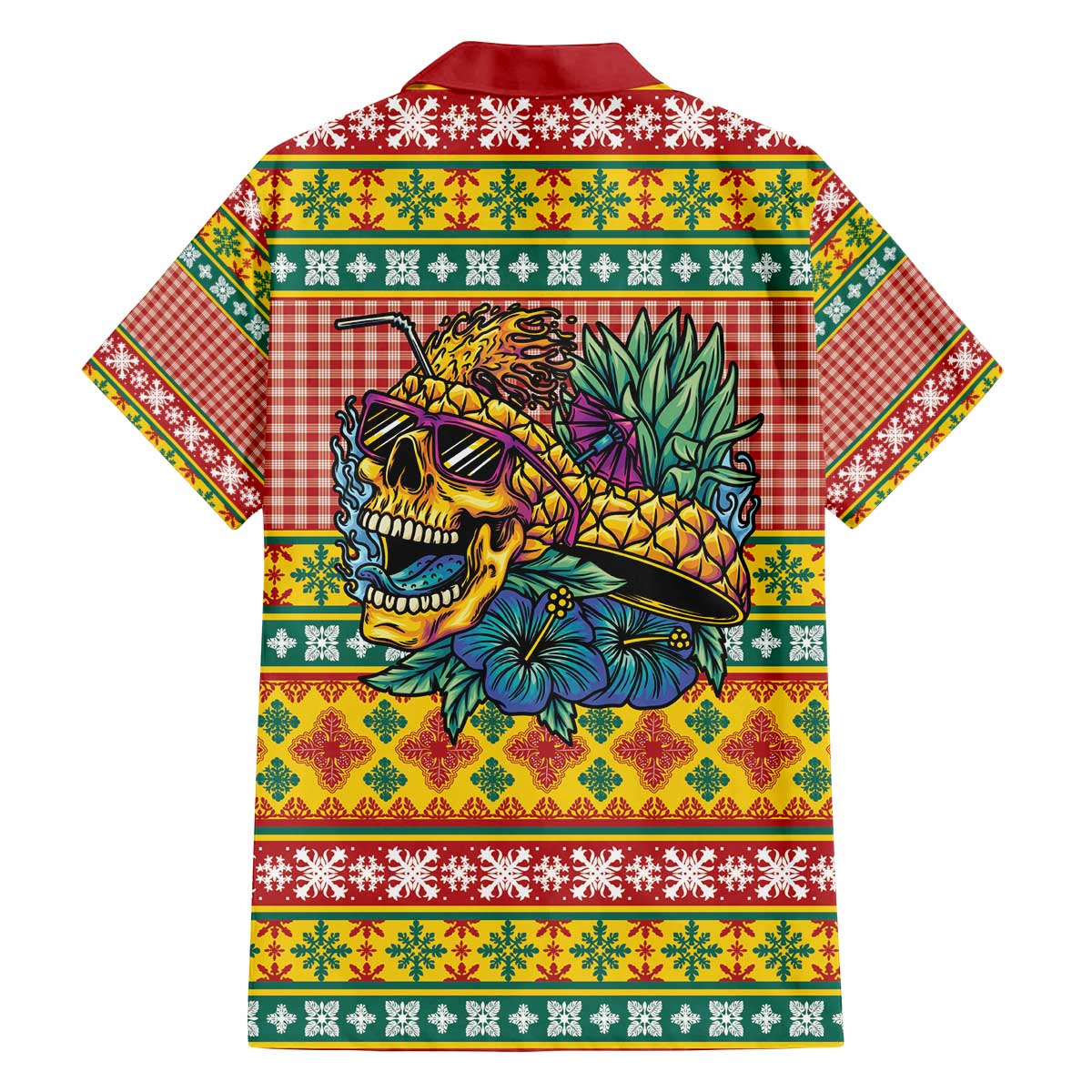 Hawaiian Pineapples Skull Family Matching Off The Shoulder Long Sleeve Dress and Hawaiian Shirt Mele Kalikimaka Palaka Quilt Pattern - Polynesian Pride