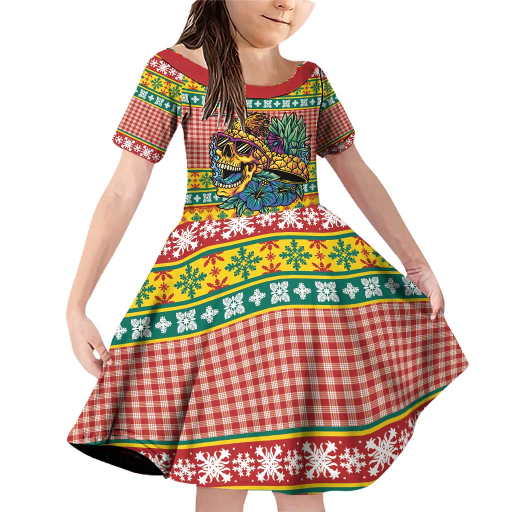 Hawaiian Pineapples Skull Family Matching Off Shoulder Short Dress and Hawaiian Shirt Mele Kalikimaka Palaka Quilt Pattern - Polynesian Pride