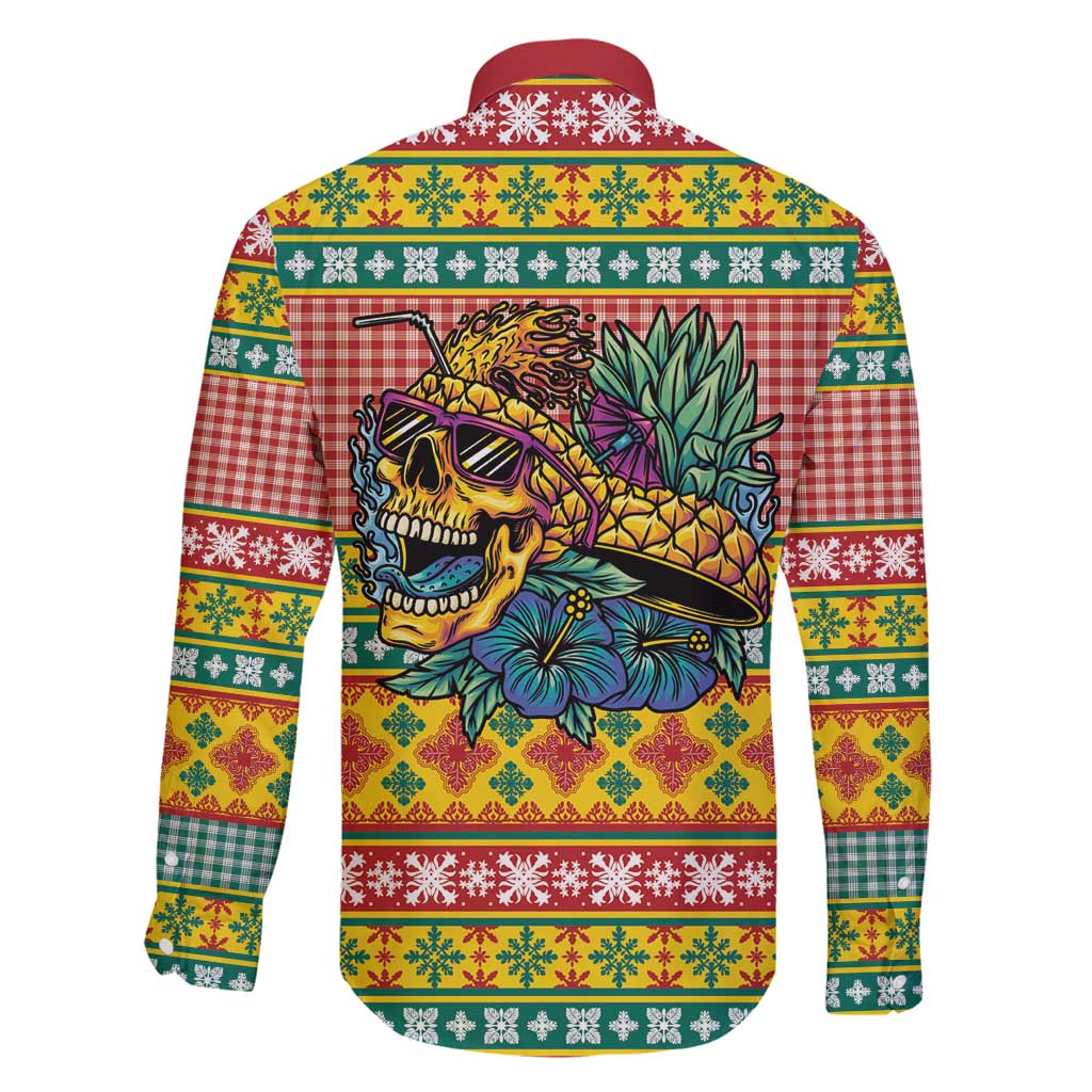 Hawaiian Pineapples Skull Family Matching Summer Maxi Dress and Hawaiian Shirt Mele Kalikimaka Palaka Quilt Pattern - Polynesian Pride