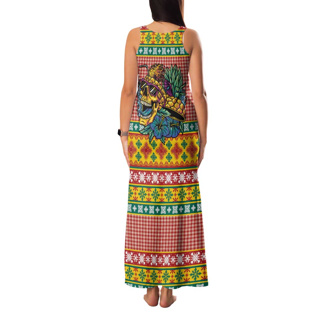 Hawaiian Pineapples Skull Family Matching Tank Maxi Dress and Hawaiian Shirt Mele Kalikimaka Palaka Quilt Pattern - Polynesian Pride