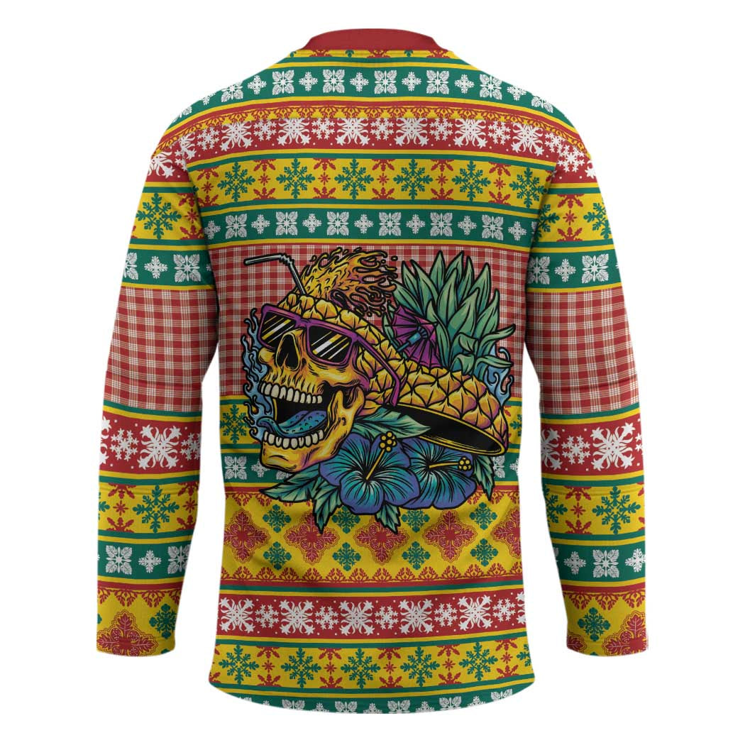 Hawaiian Pineapples Skull Hockey Jersey Mele Kalikimaka Palaka Quilt Pattern - Polynesian Pride