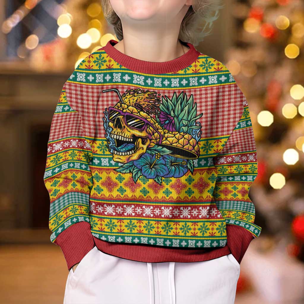 Hawaiian Pineapples Skull Kid Ugly Christmas Sweater Mele Kalikimaka Palaka Quilt Pattern - Polynesian Pride