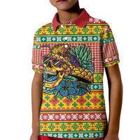 Hawaiian Pineapples Skull Kid Polo Shirt Mele Kalikimaka Palaka Quilt Pattern - Polynesian Pride
