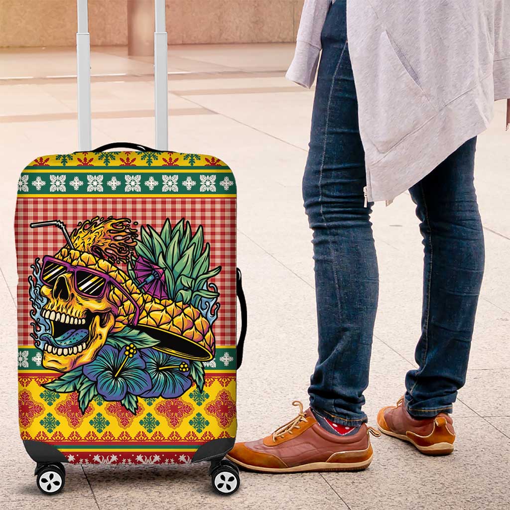 Hawaiian Pineapples Skull Luggage Cover Mele Kalikimaka Palaka Quilt Pattern - Polynesian Pride