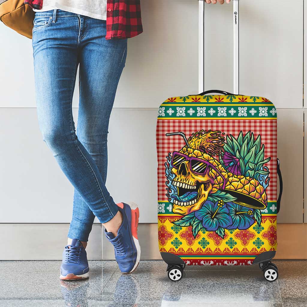 Hawaiian Pineapples Skull Luggage Cover Mele Kalikimaka Palaka Quilt Pattern - Polynesian Pride