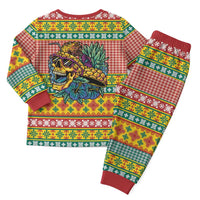 Hawaiian Pineapples Skull Christmas Pajama Set Mele Kalikimaka Palaka Quilt Pattern - Polynesian Pride