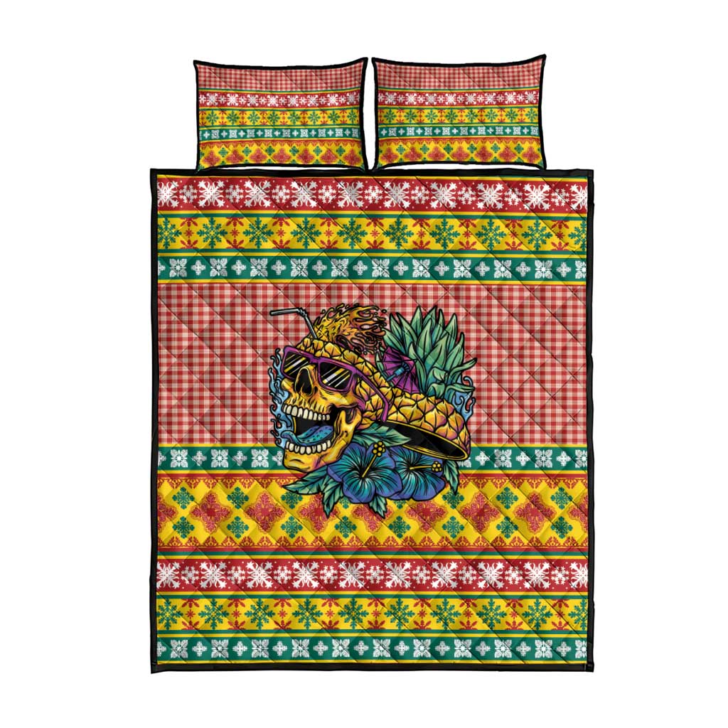 Hawaiian Pineapples Skull Quilt Bed Set Mele Kalikimaka Palaka Quilt Pattern - Polynesian Pride