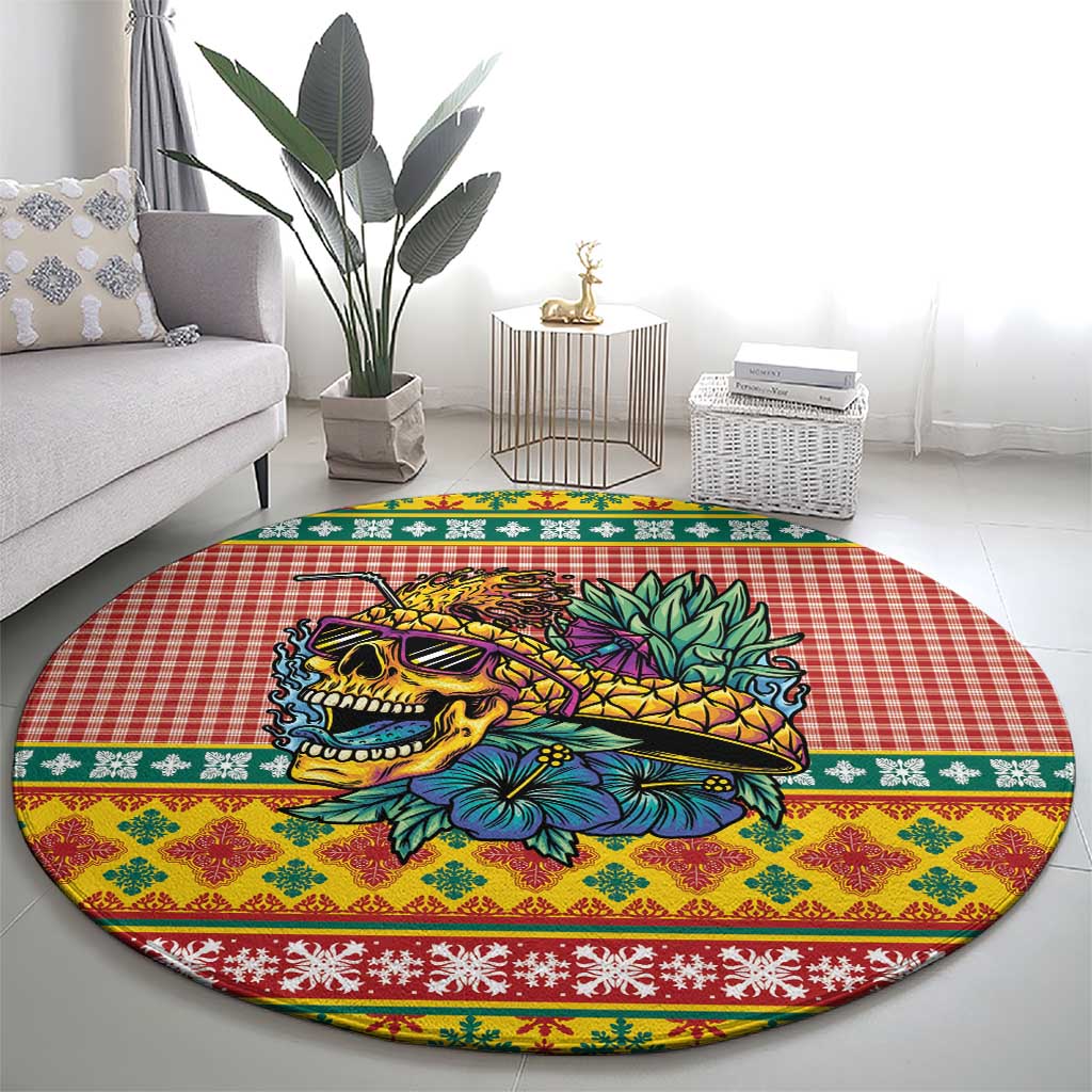 Hawaiian Pineapples Skull Round Carpet Mele Kalikimaka Palaka Quilt Pattern - Polynesian Pride