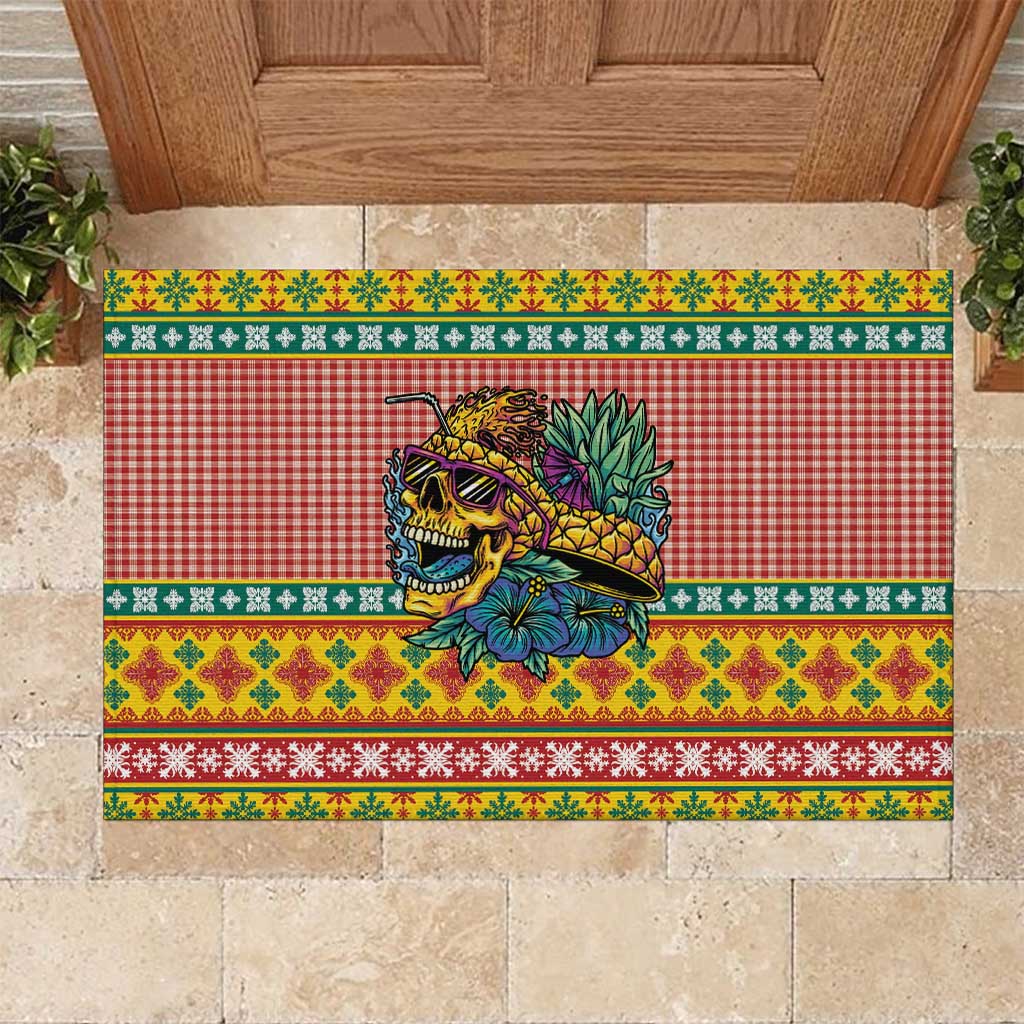 Hawaiian Pineapples Skull Rubber Doormat Mele Kalikimaka Palaka Quilt Pattern - Polynesian Pride
