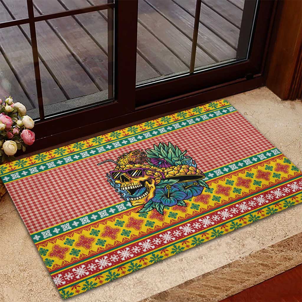 Hawaiian Pineapples Skull Rubber Doormat Mele Kalikimaka Palaka Quilt Pattern - Polynesian Pride