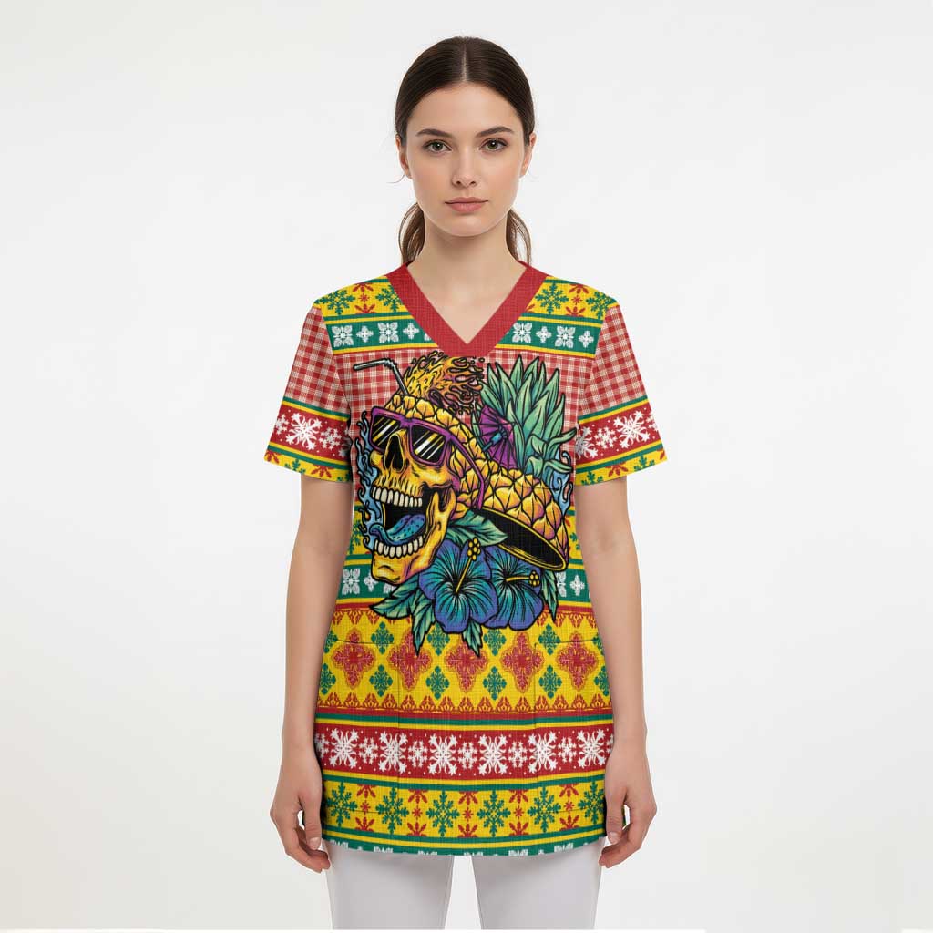 Hawaiian Pineapples Skull Scrub Top Mele Kalikimaka Palaka Quilt Pattern - Polynesian Pride