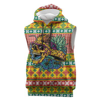 Hawaiian Pineapples Skull Sleeveless Hoodie Mele Kalikimaka Palaka Quilt Pattern - Polynesian Pride