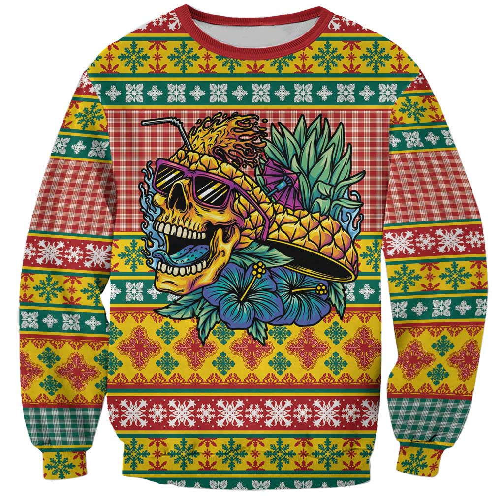 Hawaiian Pineapples Skull Sweatshirt Mele Kalikimaka Palaka Quilt Pattern - Polynesian Pride