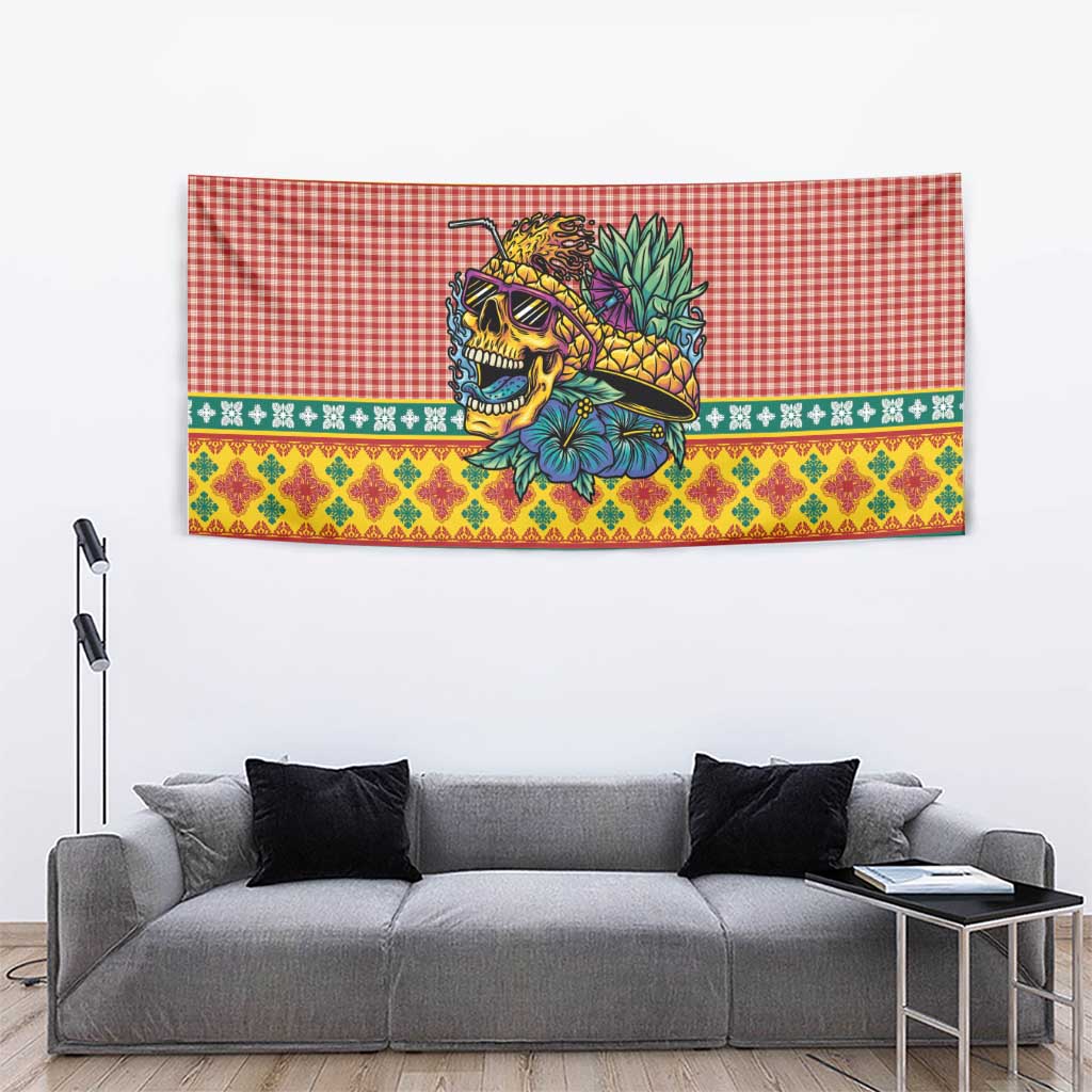 Hawaiian Pineapples Skull Tapestry Mele Kalikimaka Palaka Quilt Pattern - Polynesian Pride