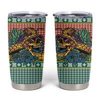 Hawaiian Pineapples Skull Tumbler Cup Mele Kalikimaka Palaka Quilt Pattern - Polynesian Pride