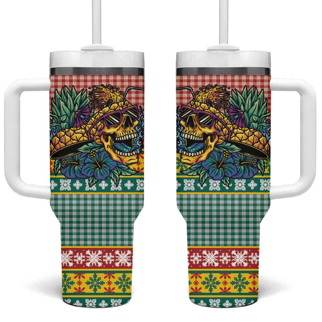 Hawaiian Pineapples Skull Tumbler With Handle Mele Kalikimaka Palaka Quilt Pattern - Polynesian Pride