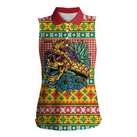 Hawaiian Pineapples Skull Women Sleeveless Polo Shirt Mele Kalikimaka Palaka Quilt Pattern - Polynesian Pride