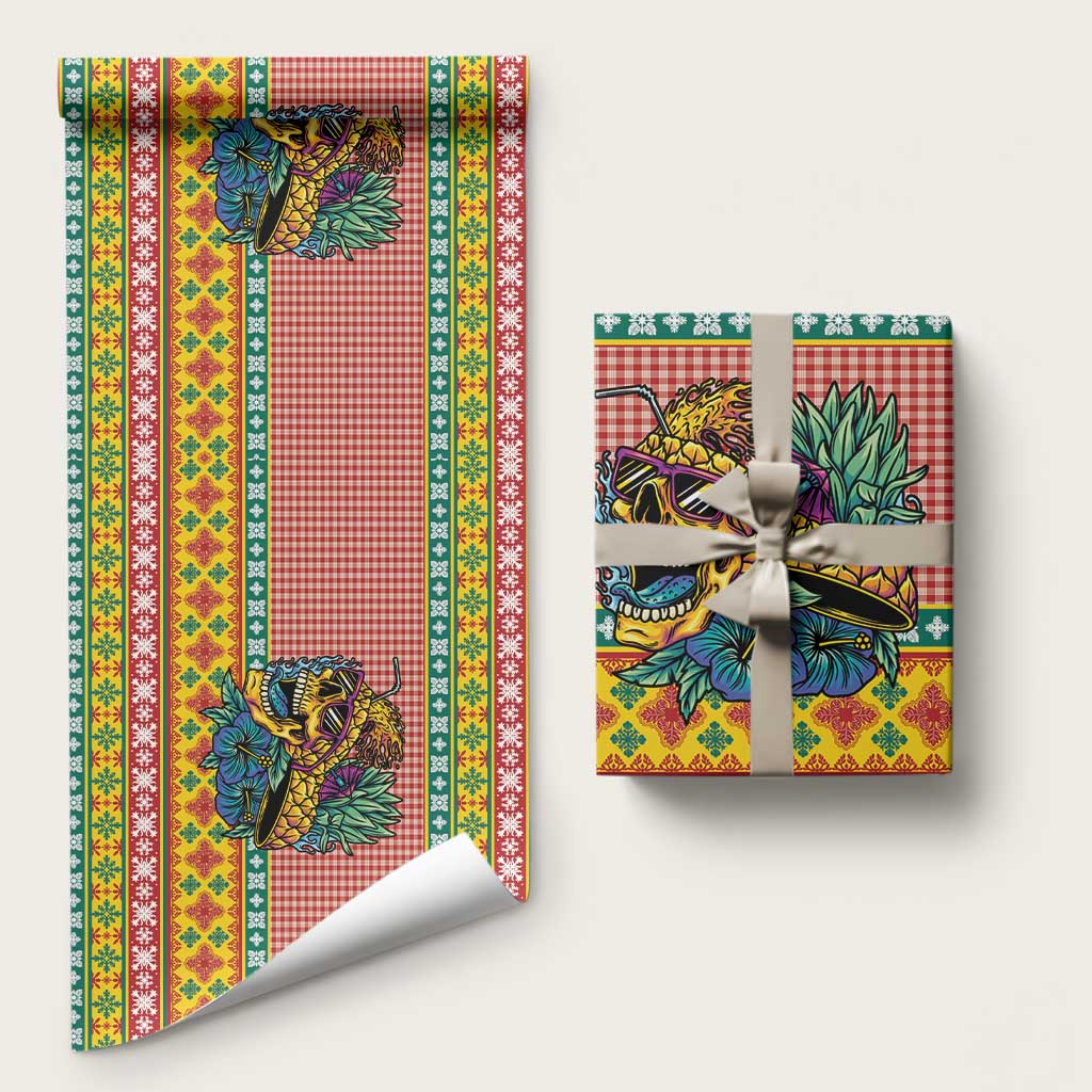 Hawaiian Pineapples Skull Wrapping Paper Mele Kalikimaka Palaka Quilt Pattern - Polynesian Pride