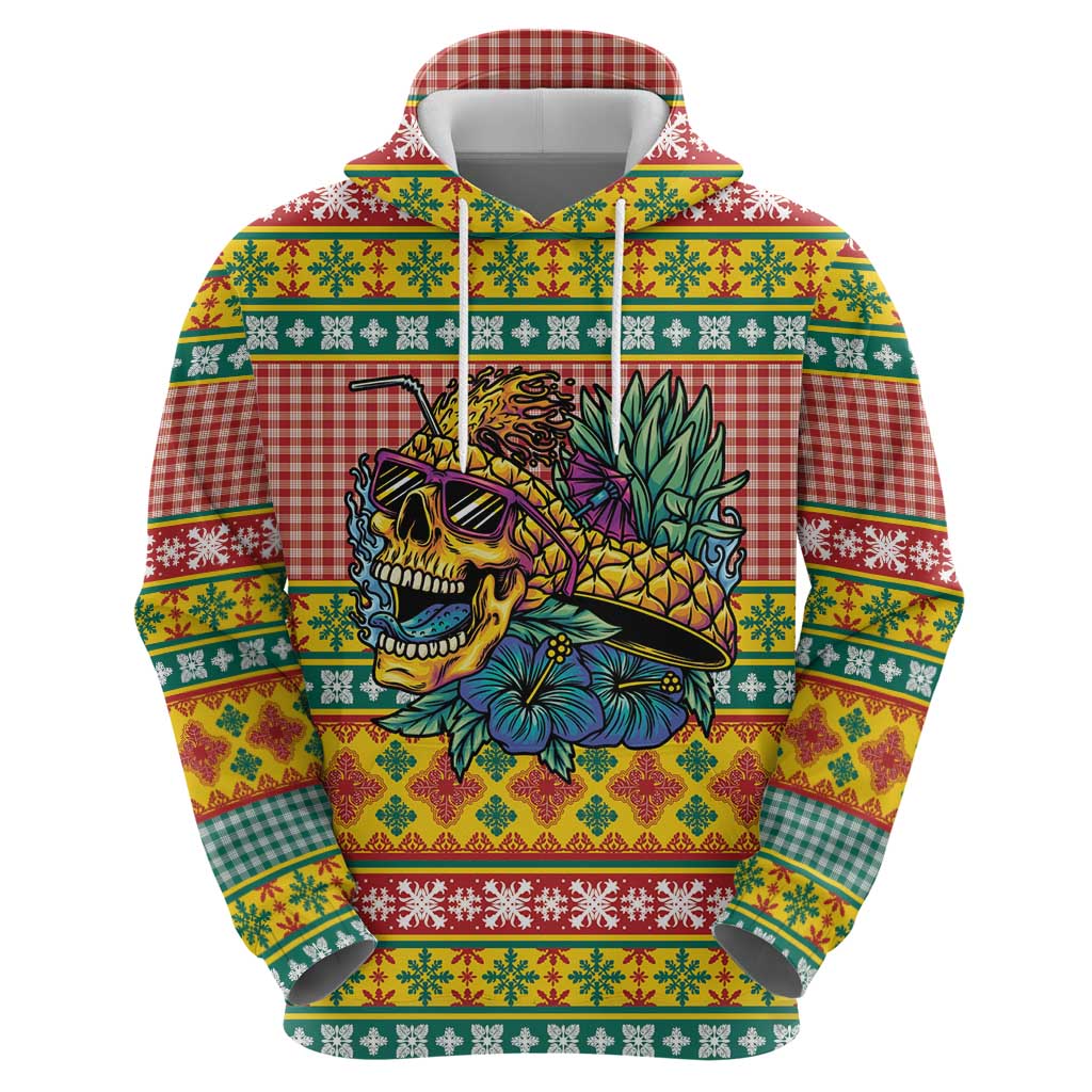 Hawaiian Pineapples Skull Zip Hoodie Mele Kalikimaka Palaka Quilt Pattern - Polynesian Pride