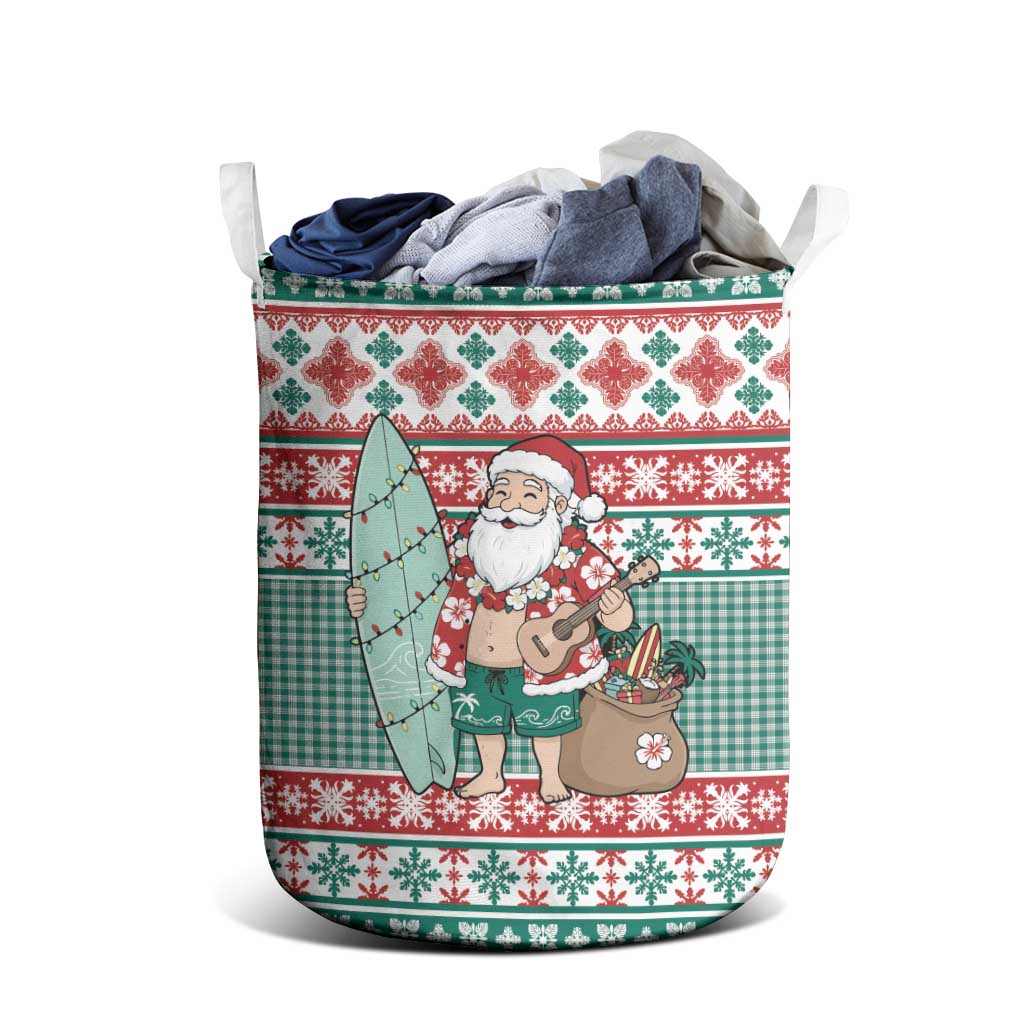 Hawaiian Funny Santa Surf Laundry Basket Mele Kalikimaka Palaka Quilt Pattern - Polynesian Pride