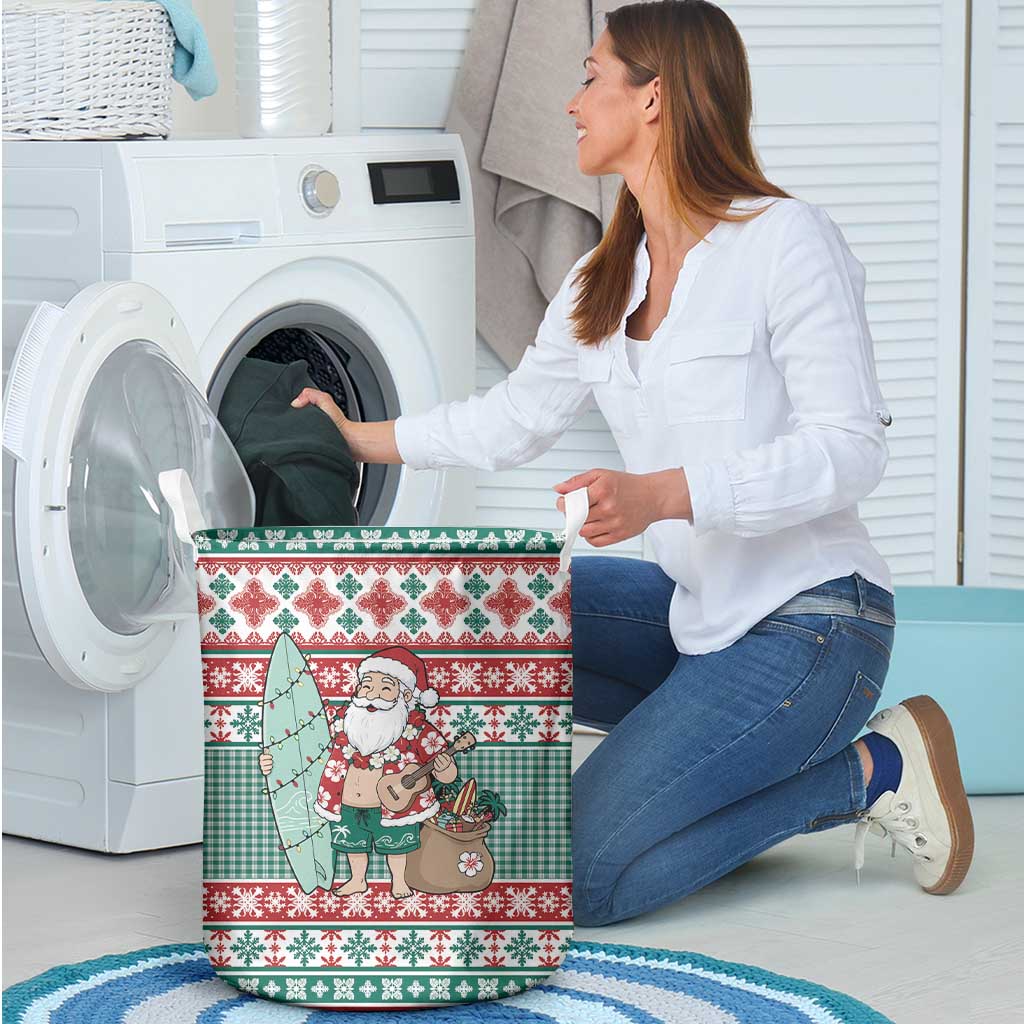 Hawaiian Funny Santa Surf Laundry Basket Mele Kalikimaka Palaka Quilt Pattern - Polynesian Pride