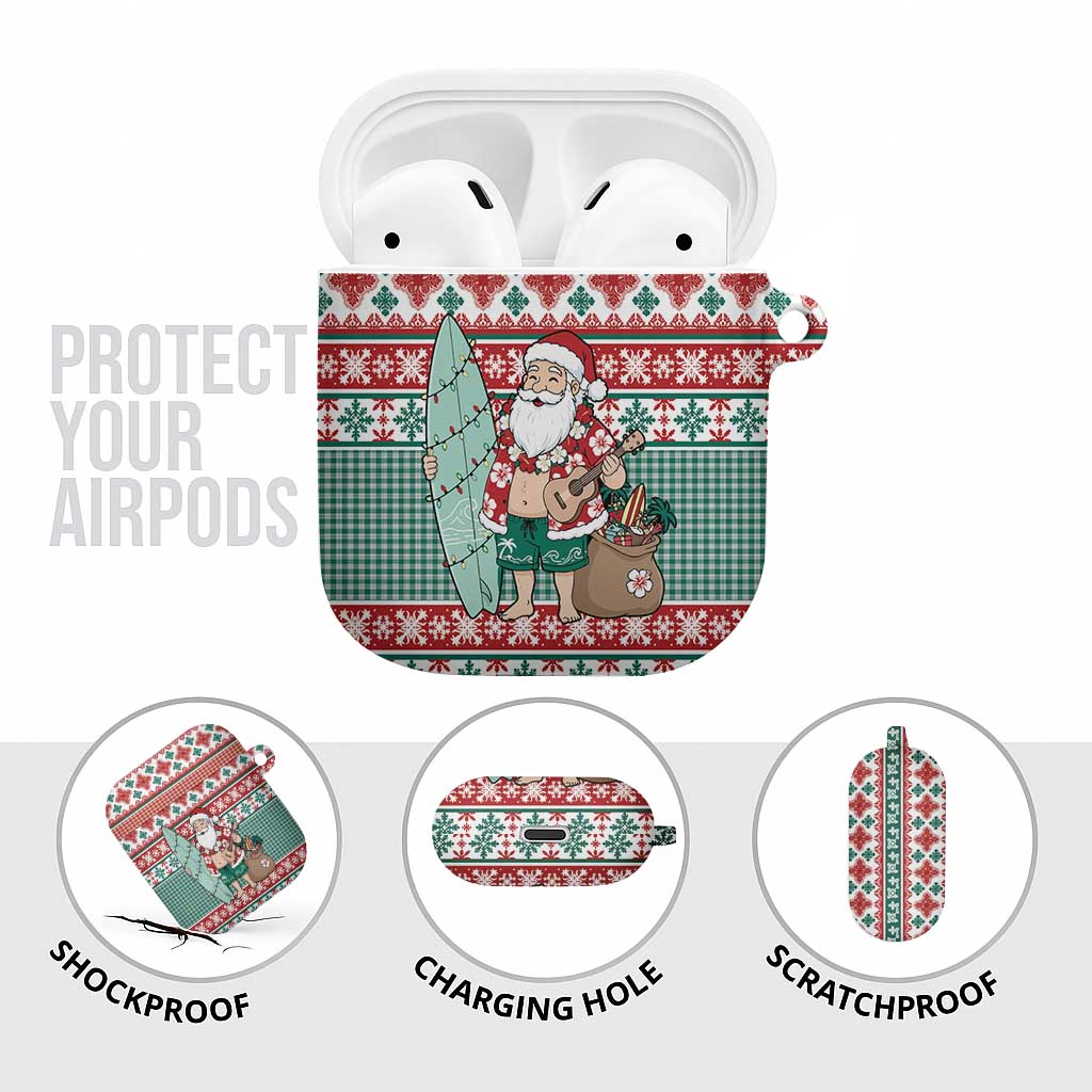 Hawaiian Funny Santa Surf AirPods Case Mele Kalikimaka Palaka Quilt Pattern - Polynesian Pride