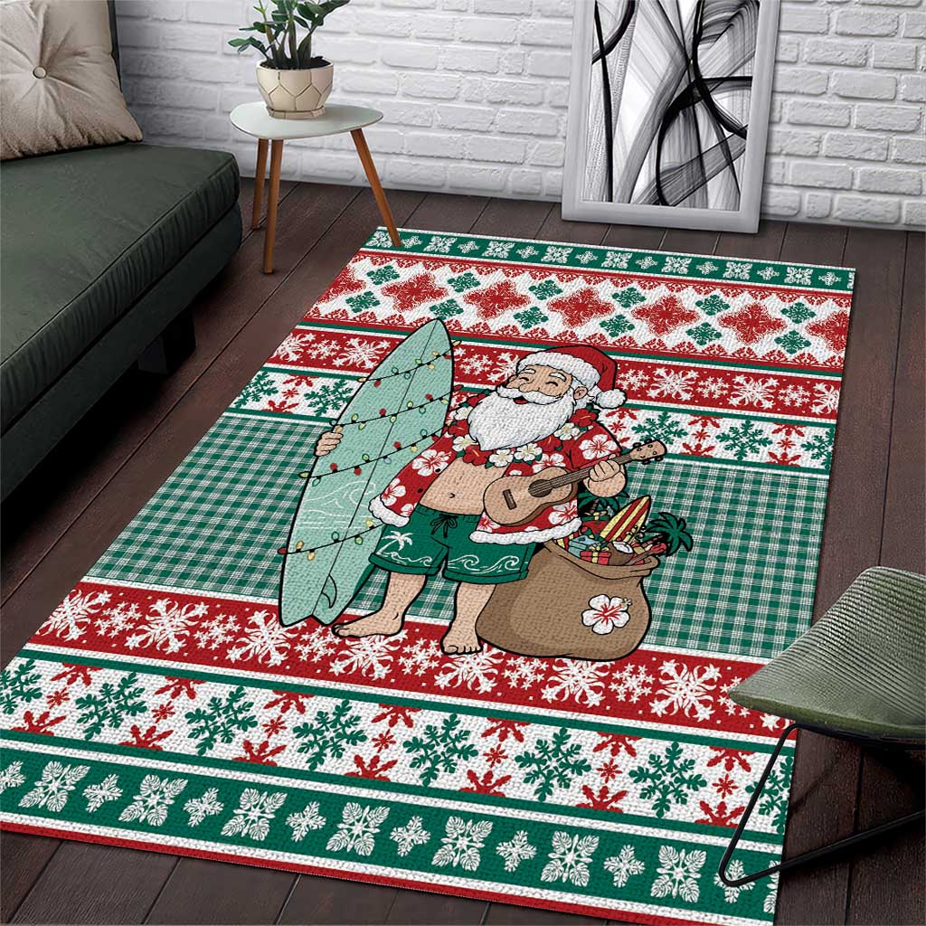 Hawaiian Funny Santa Surf Area Rug Mele Kalikimaka Palaka Quilt Pattern - Polynesian Pride