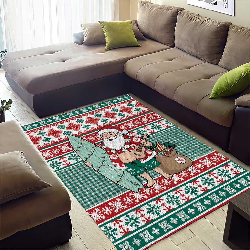 Hawaiian Funny Santa Surf Area Rug Mele Kalikimaka Palaka Quilt Pattern - Polynesian Pride