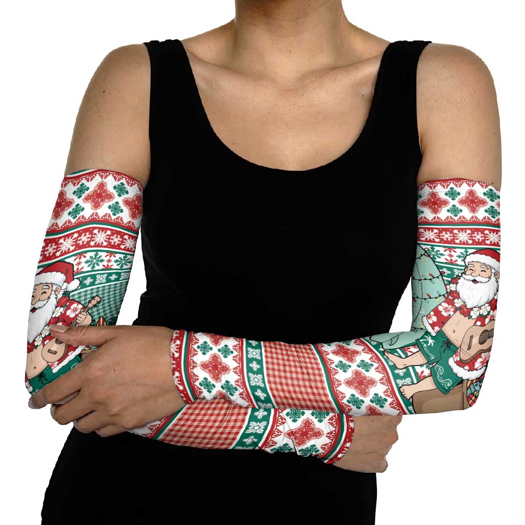 Hawaiian Funny Santa Surf Arm Sleeves Mele Kalikimaka Palaka Quilt Pattern - Polynesian Pride