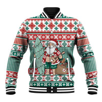 Hawaiian Funny Santa Surf Baseball Jacket Mele Kalikimaka Palaka Quilt Pattern - Polynesian Pride