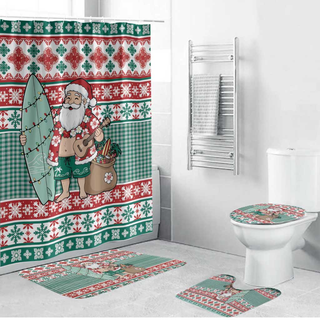 Hawaiian Funny Santa Surf Bathroom Set Mele Kalikimaka Palaka Quilt Pattern - Polynesian Pride