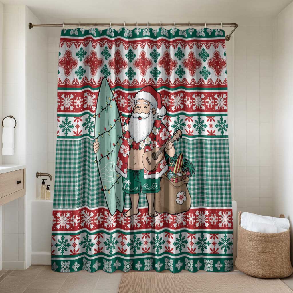 Hawaiian Funny Santa Surf Bathroom Set Mele Kalikimaka Palaka Quilt Pattern - Polynesian Pride