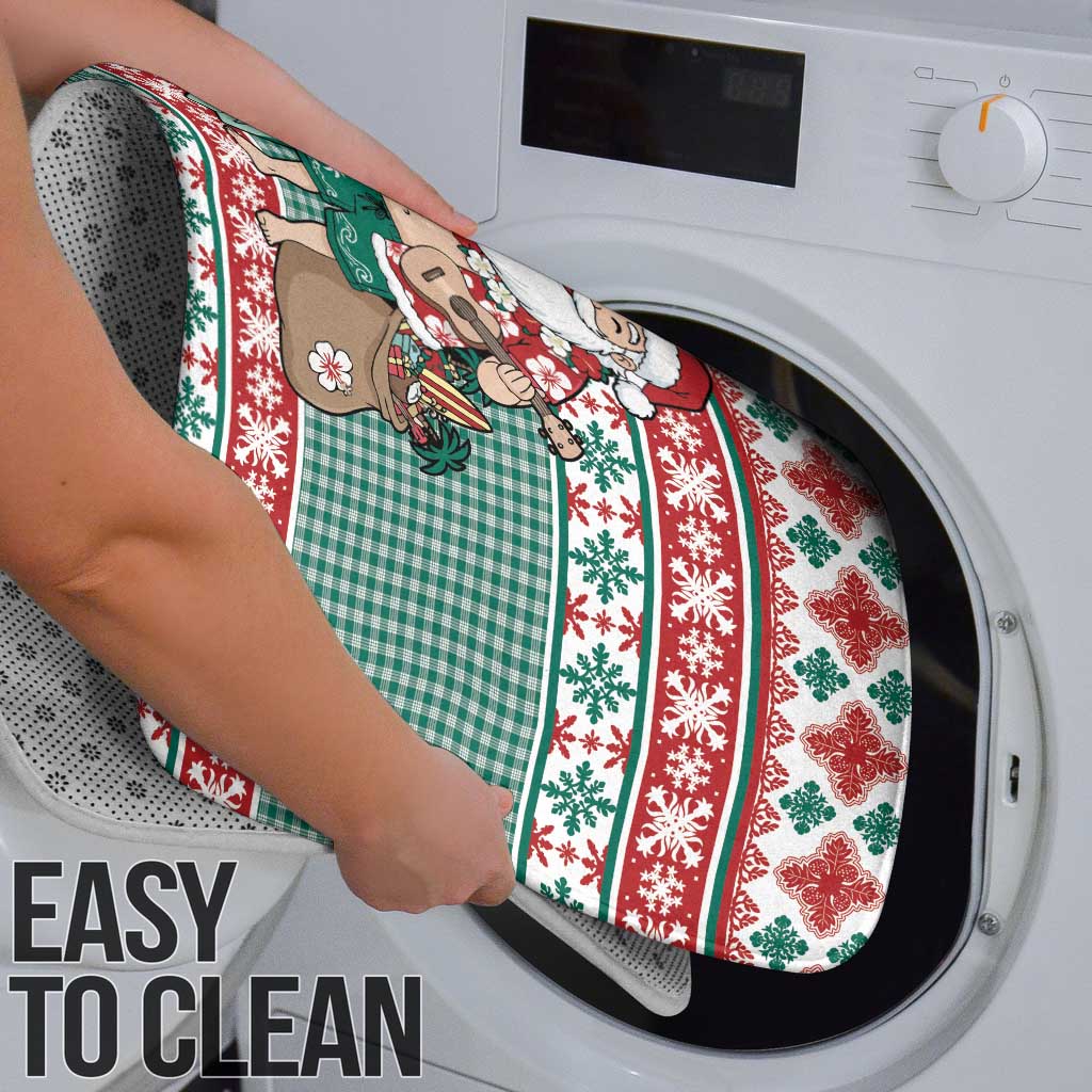 Hawaiian Funny Santa Surf Bathroom Set Mele Kalikimaka Palaka Quilt Pattern - Polynesian Pride