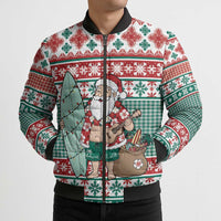 Hawaiian Funny Santa Surf Bomber Puffer Jacket Mele Kalikimaka Palaka Quilt Pattern - Polynesian Pride