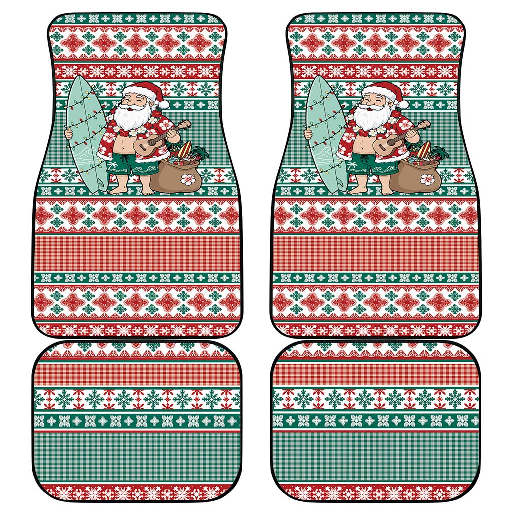 Hawaiian Funny Santa Surf Car Mats Mele Kalikimaka Palaka Quilt Pattern - Polynesian Pride