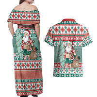 Hawaiian Funny Santa Surf Couples Matching Off Shoulder Maxi Dress and Hawaiian Shirt Mele Kalikimaka Palaka Quilt Pattern LT9 - Polynesian Pride