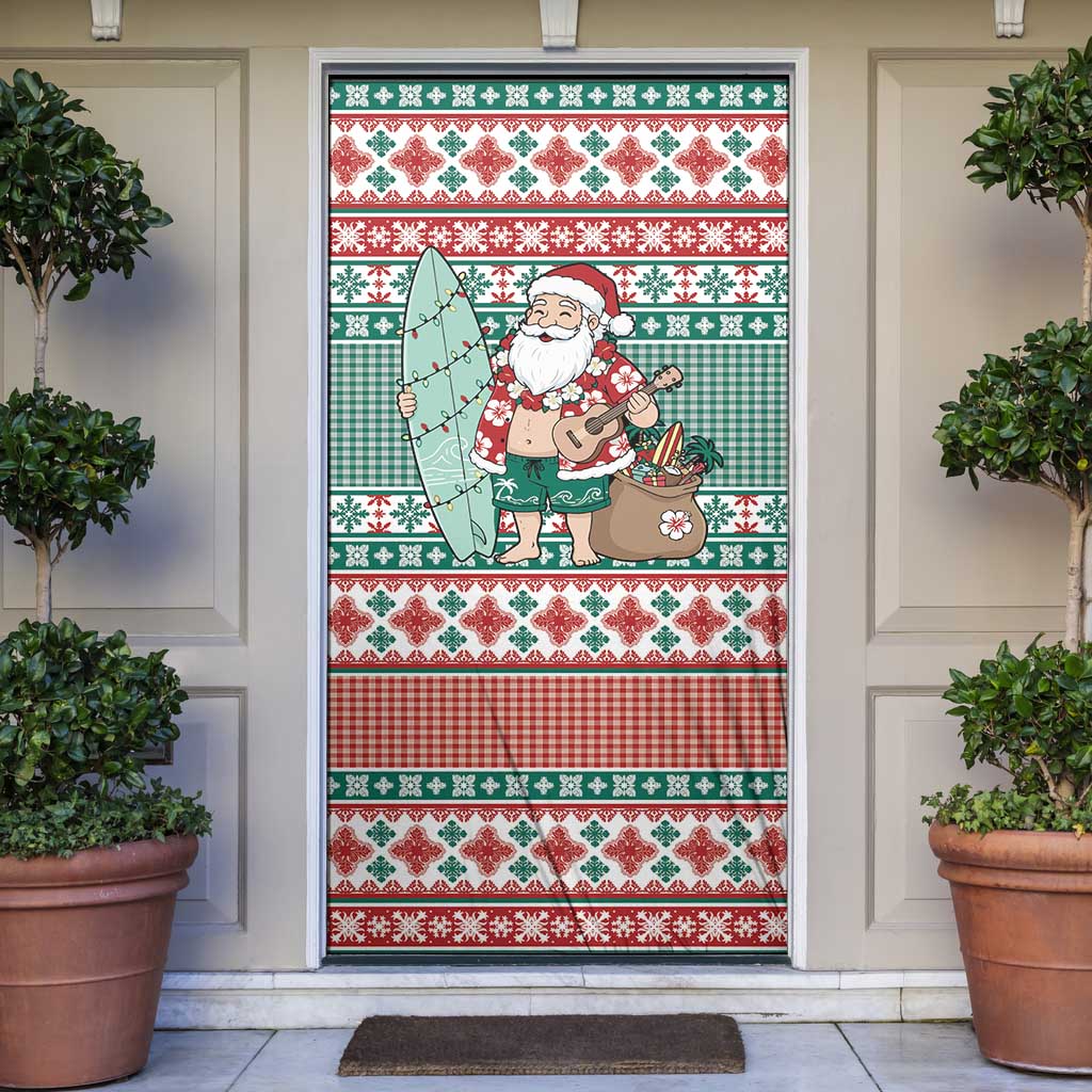 Hawaiian Funny Santa Surf Door Cover Mele Kalikimaka Palaka Quilt Pattern - Polynesian Pride