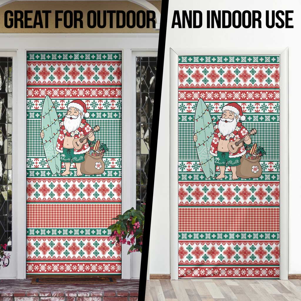 Hawaiian Funny Santa Surf Door Cover Mele Kalikimaka Palaka Quilt Pattern - Polynesian Pride