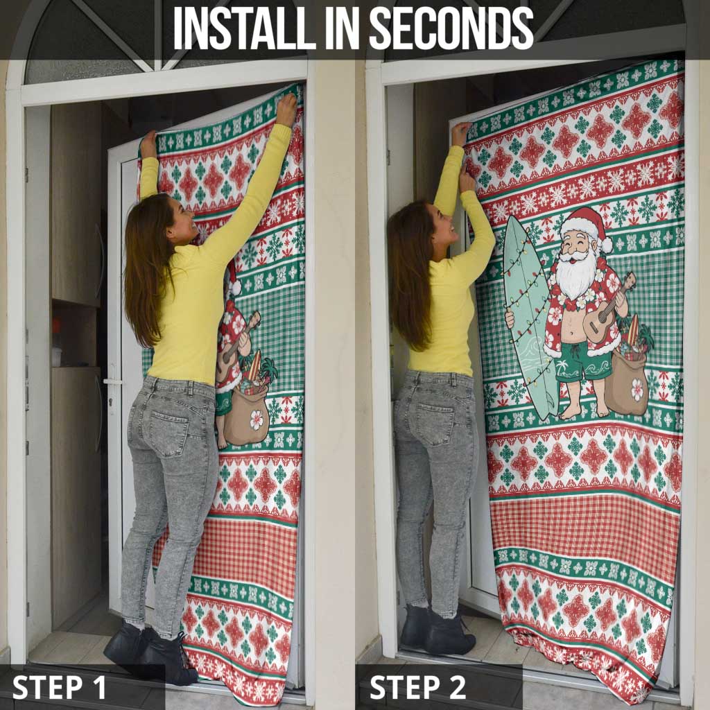 Hawaiian Funny Santa Surf Door Cover Mele Kalikimaka Palaka Quilt Pattern - Polynesian Pride