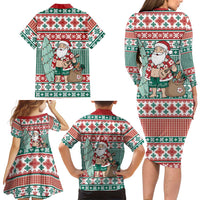 Hawaiian Funny Santa Surf Family Matching Long Sleeve Bodycon Dress and Hawaiian Shirt Mele Kalikimaka Palaka Quilt Pattern LT9 - Polynesian Pride