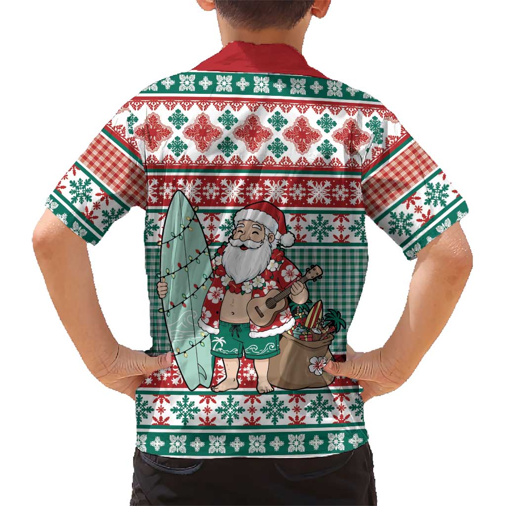 Hawaiian Funny Santa Surf Family Matching Mermaid Dress and Hawaiian Shirt Mele Kalikimaka Palaka Quilt Pattern LT9 - Polynesian Pride