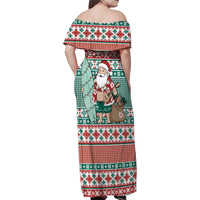 Hawaiian Funny Santa Surf Family Matching Off Shoulder Maxi Dress and Hawaiian Shirt Mele Kalikimaka Palaka Quilt Pattern - Polynesian Pride